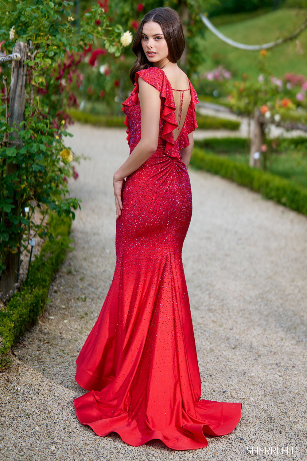 Sherri Hill 56935 prom dress images. Sherri Hill 56935 is available in these colors: Peacock, Bright Fuchsia, Navy, Royal, Red, Light Blue, Yellow, Black, Silver, Emerald, Light Champagne, Orange.