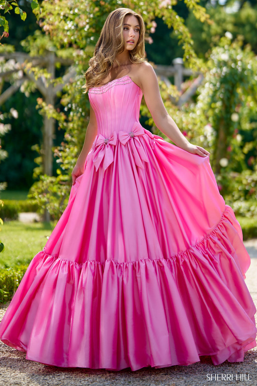 Sherri Hill 56958 prom dress images. Sherri Hill 56958 is available in these colors: Light Blue, Royal, Black, Yellow, Red, Fuchsia, Pink, Emerald, Ivory.