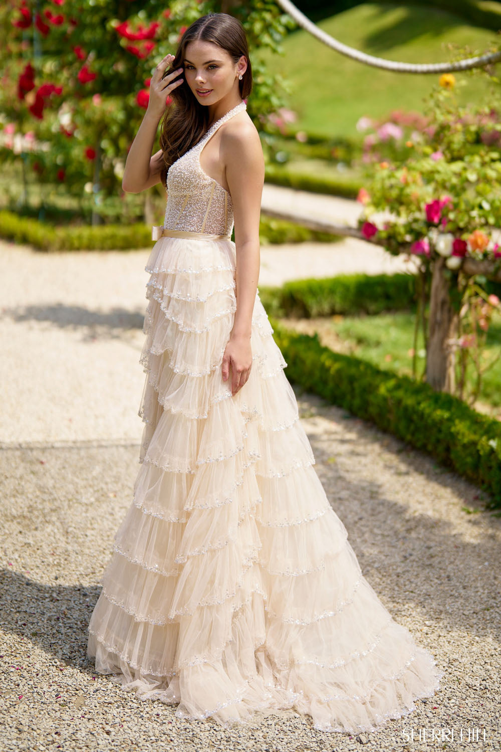 Sherri Hill 57017 prom dress images. Sherri Hill 57017 is available in these colors: Light Champagne.