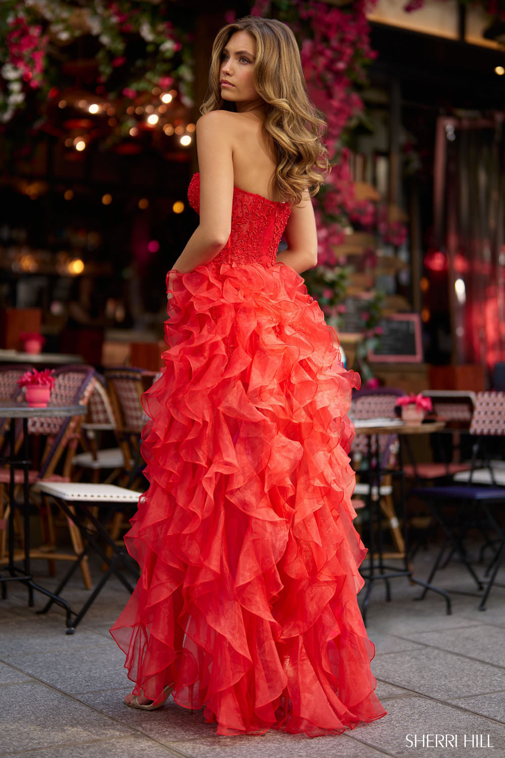 Sherri Hill 57018 prom dress images. Sherri Hill 57018 is available in these colors: Aqua, Black, Lilac, Red, Ivory, Light Blue.