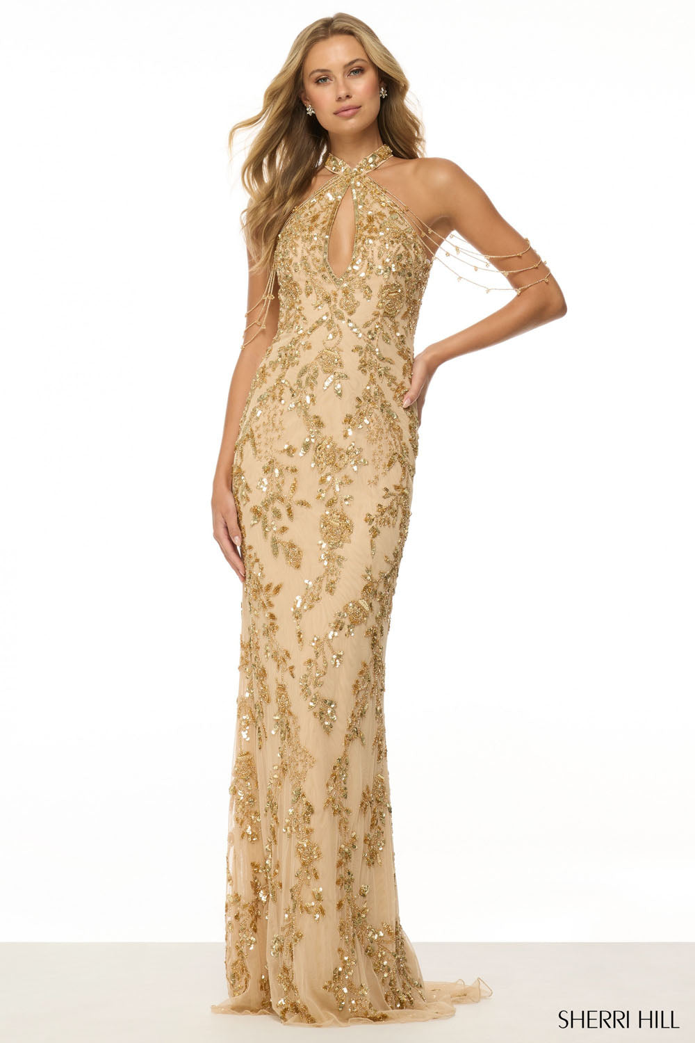 Sherri Hill 57021 prom dress images. Sherri Hill 57021 is available in these colors: Gold, Black, Red, Periwinkle.