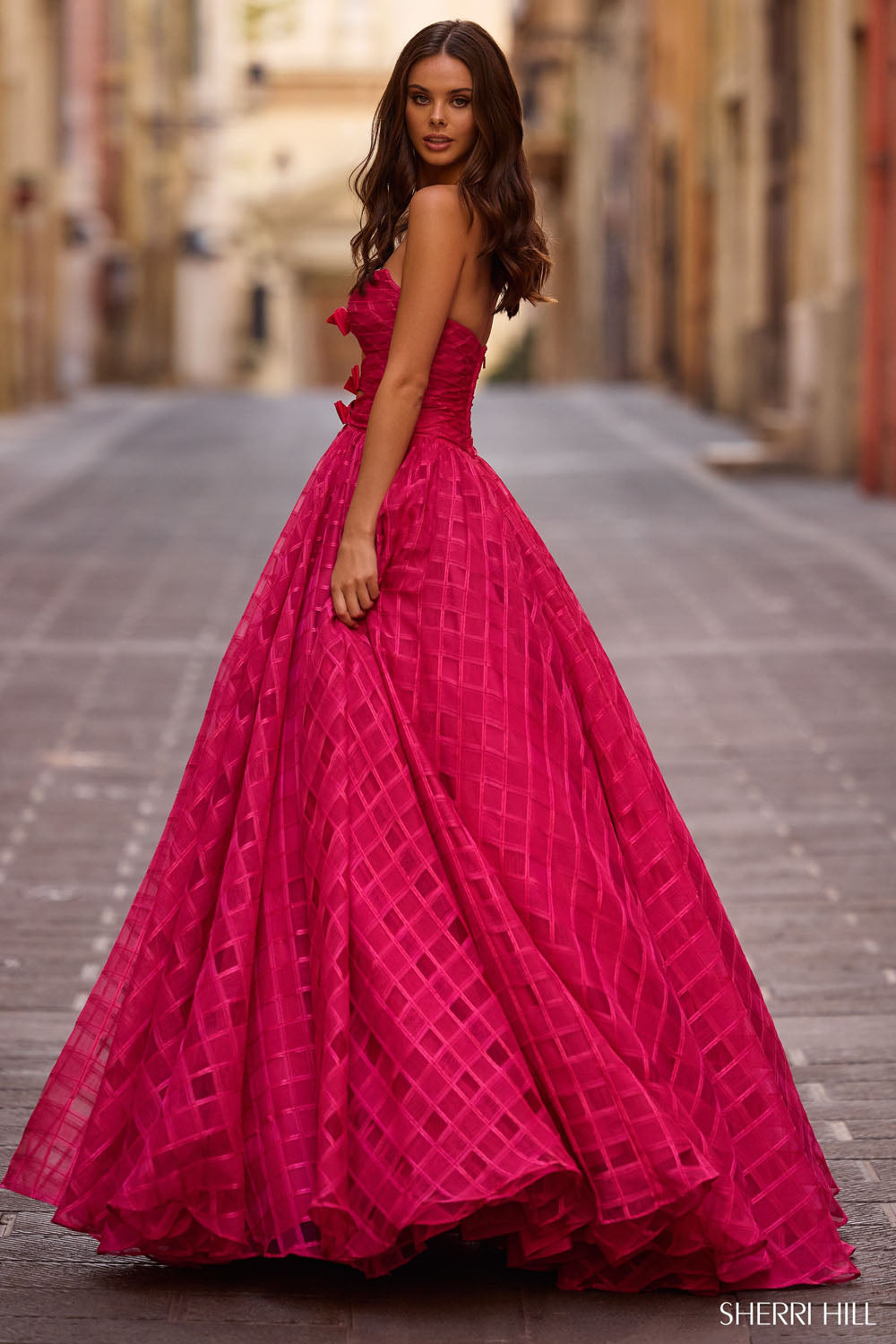 Sherri Hill 57030 prom dress images. Sherri Hill 57030 is available in these colors: Light Blue, Yellow, Black, Ivory, Blush, Bright Fuchsia, Bright Pink, Red.