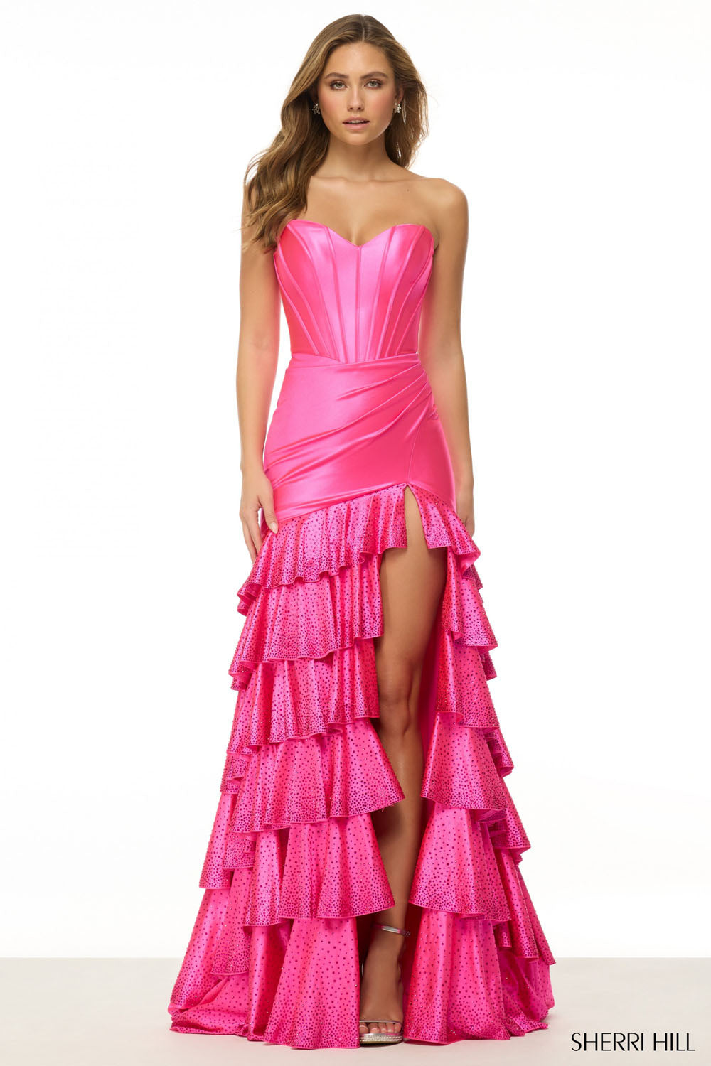 Sherri Hill 57031 prom dress images. Sherri Hill 57031 is available in these colors: Royal, Emerald, Lilac, Yellow, Navy, Bright Fuchsia, Peacock, Light Blue, Black Silver, Red.