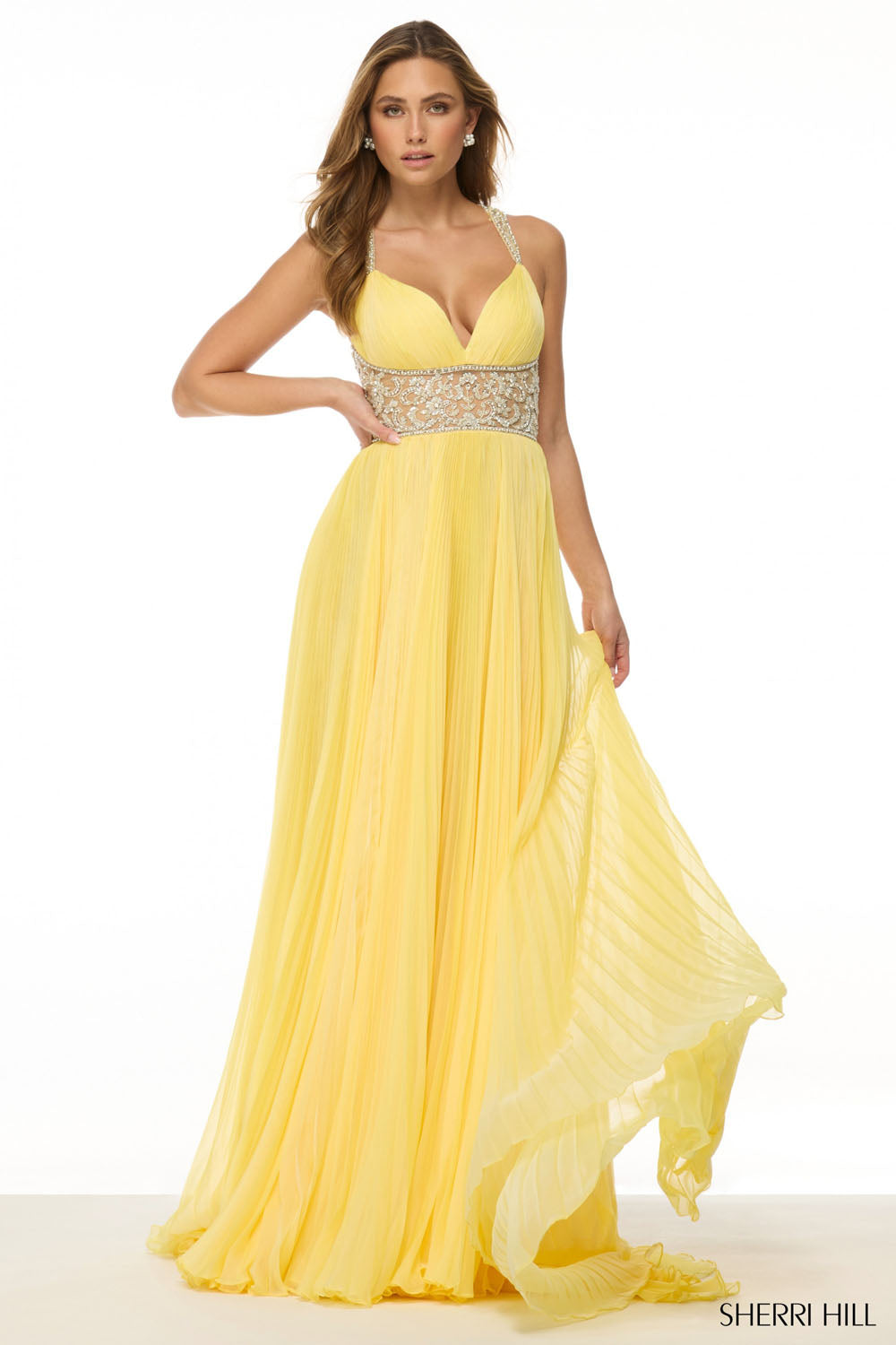 Sherri Hill 57054 prom dress images. Sherri Hill 57054 is available in these colors: Navy, Strawberry, Purple, Yellow, Periwinkle, Orange, Berry.