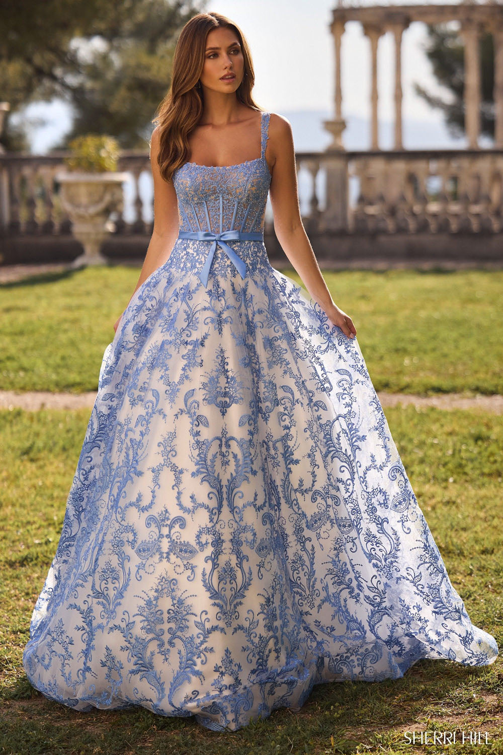 Sherri Hill 57058 prom dress images. Sherri Hill 57058 is available in these colors: Ivory Blue.
