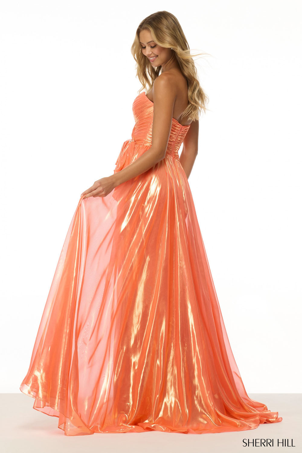 Sherri Hill 57080 prom dress images. Sherri Hill 57080 is available in these colors: Lilac, Light Blue, Silver, Orange.