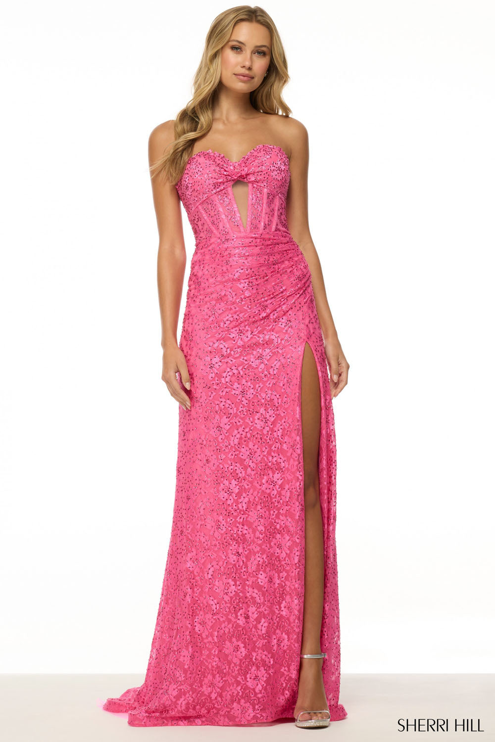Sherri Hill 57086 prom dress images. Sherri Hill 57086 is available in these colors: Emerald, Peacock, Orange, Ivory, Royal, Navy, Black, Red.