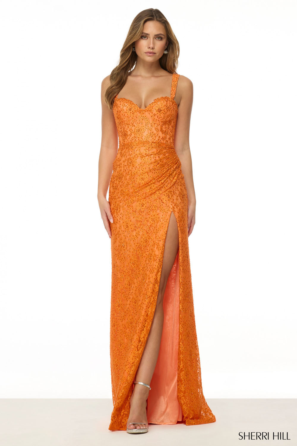 Sherri Hill 57089 prom dress images. Sherri Hill 57089 is available in these colors: Black, Navy, Red, Orange.