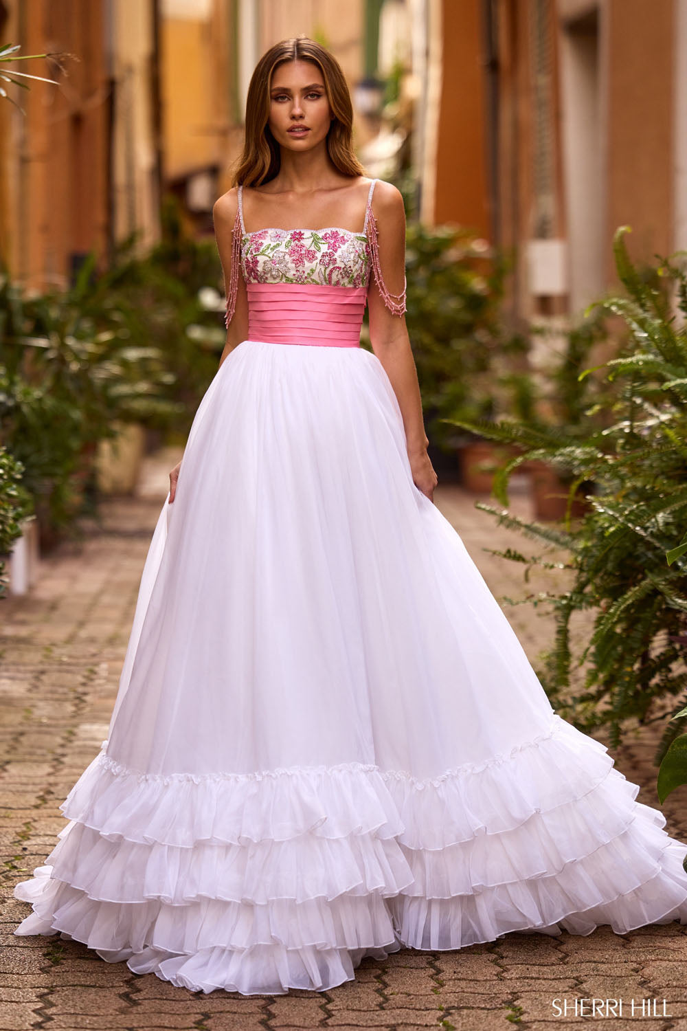 Sherri Hill 57103 prom dress images. Sherri Hill 57103 is available in these colors: Ivory Pink.
