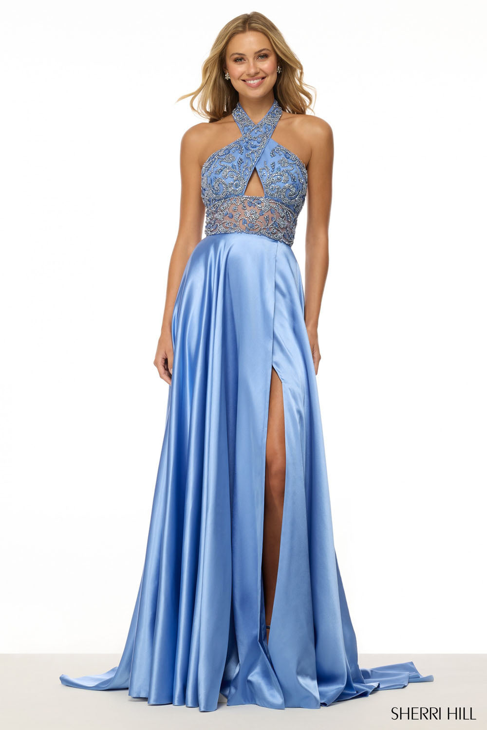Sherri Hill 57109 prom dress images. Sherri Hill 57109 is available in these colors: Peacock, Black, Periwinkle, Fuchsia, Red, Emerald.