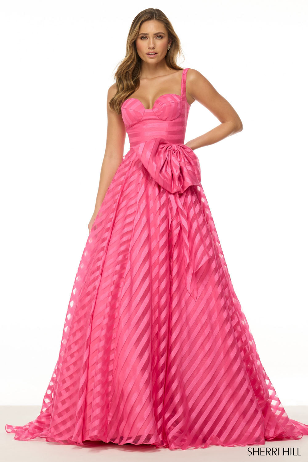 Sherri Hill 57116 prom dress images. Sherri Hill 57116 is available in these colors: Lilac, Light Blue, Yellow, Ivory, Red, Black, Bright Pink.