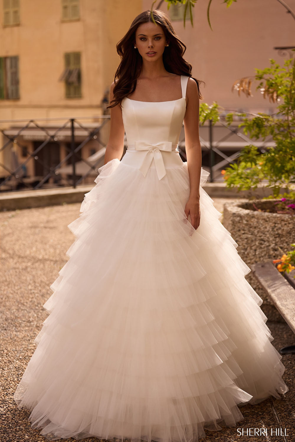 Sherri Hill 57117 prom dress images. Sherri Hill 57117 is available in these colors: Blush, Black, Bright Pink, Light Blue, Lilac, Bright Fuchsia, Yellow, Ivory, Red.