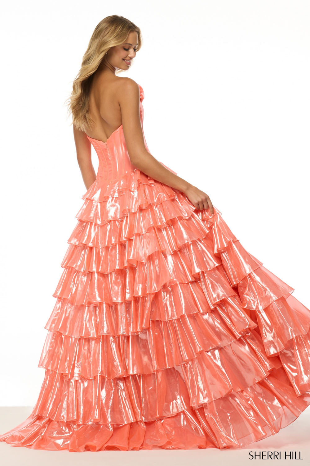 Sherri Hill 57125 prom dress images. Sherri Hill 57125 is available in these colors: Orange Pink, Blue.