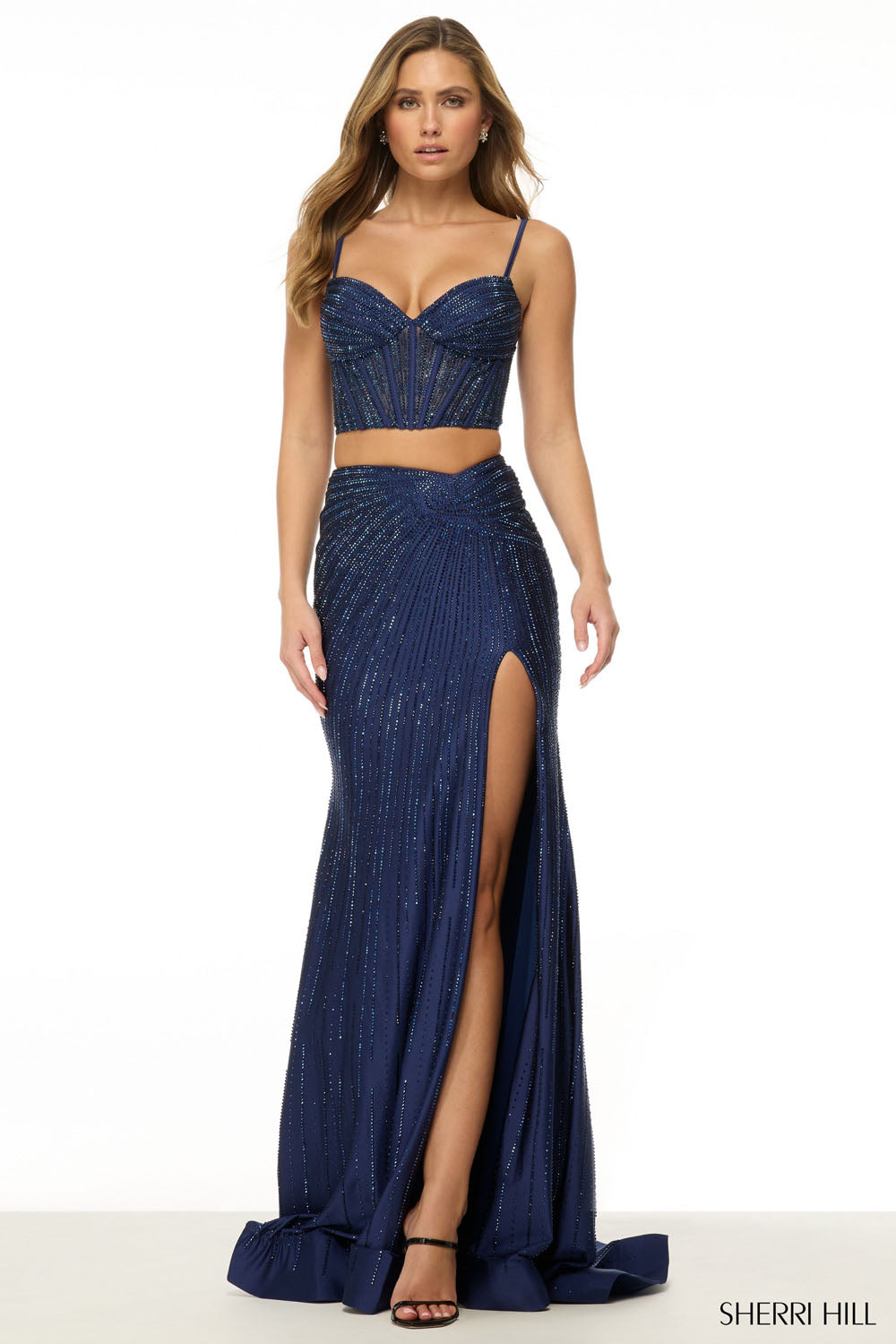 Sherri Hill 57126 prom dress images. Sherri Hill 57126 is available in these colors: Ivory, Emerald, Bright Fuchsia, Navy, Red.
