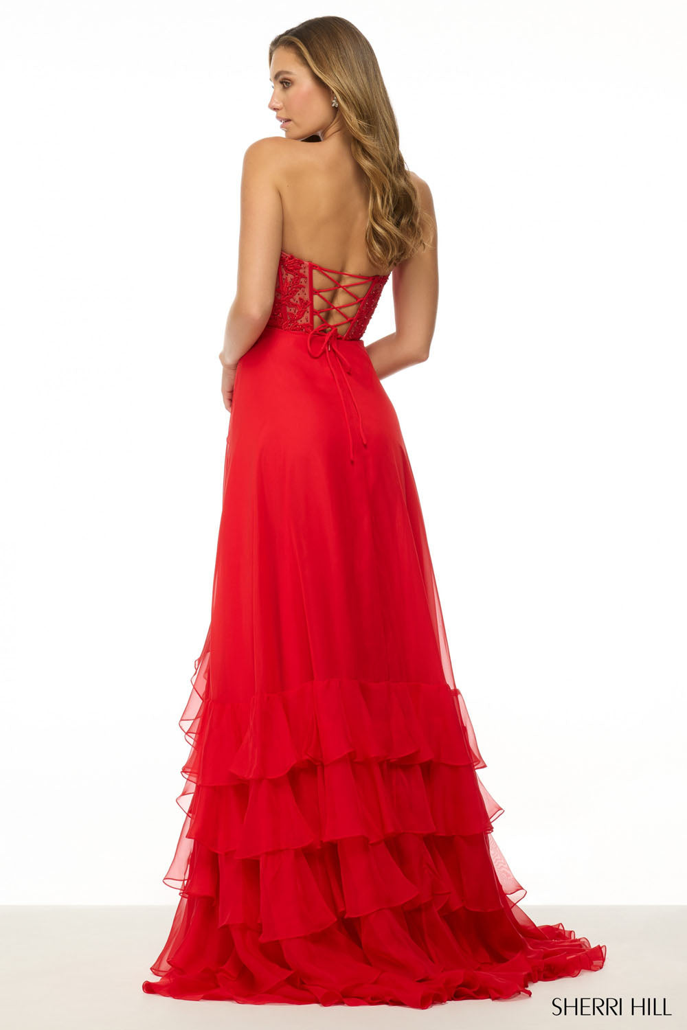 Sherri Hill 57129 prom dress images. Sherri Hill 57129 is available in these colors: Ivory, Magenta, Yellow, Bright Pink, Red, Periwinkle, Light Blue, Lilac, Royal, Emerald, Black.