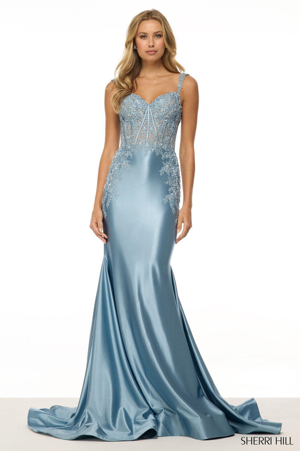 Sherri Hill 57132 prom dress images. Sherri Hill 57132 is available in these colors: Sage, Rose, Emerald, Navy, Royal, Red, Black, Silver, Vintage Blue.