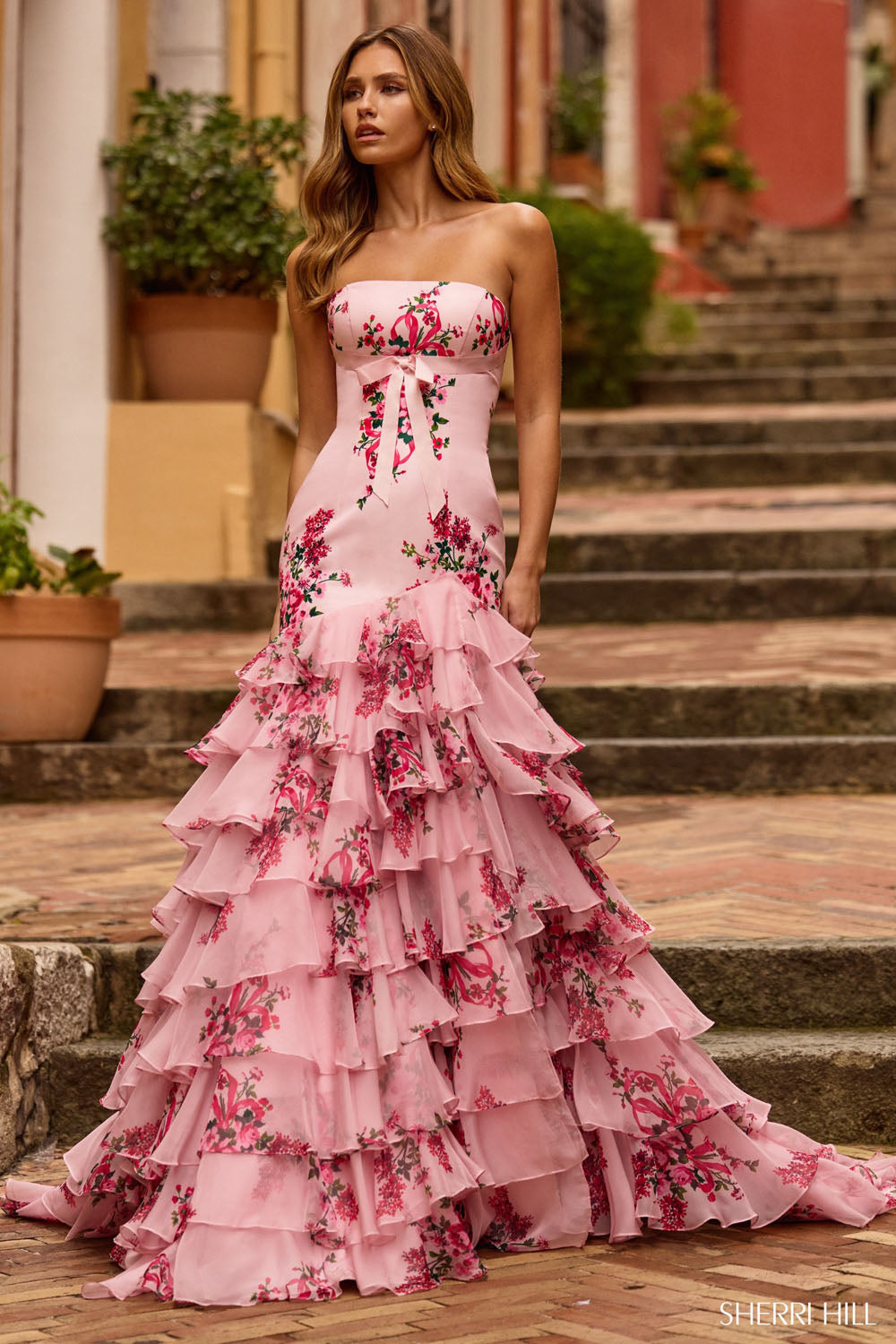 Sherri Hill 57144 prom dress images. Sherri Hill 57144 is available in these colors: Pink Print.