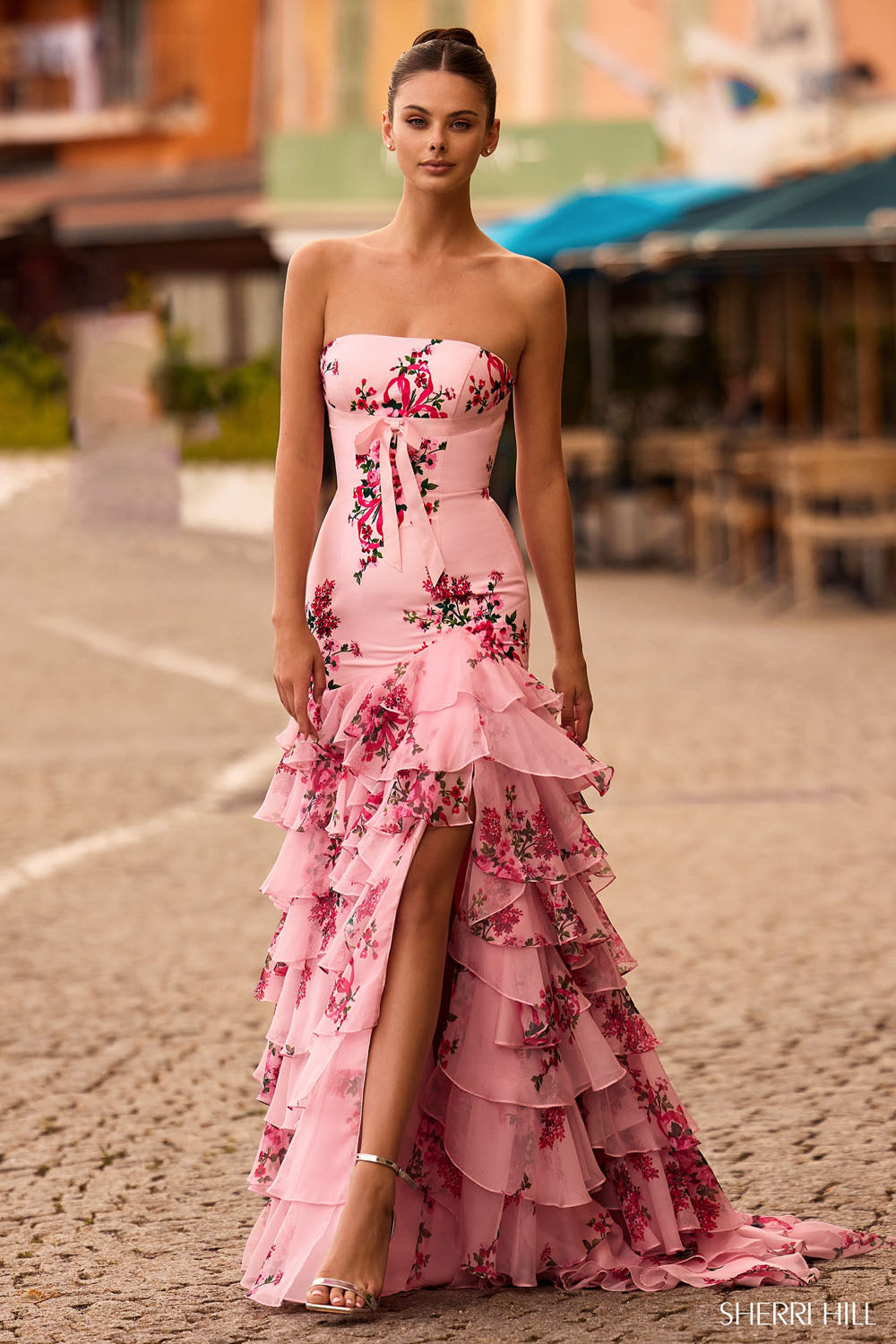 Sherri Hill 57144 prom dress images. Sherri Hill 57144 is available in these colors: Pink Print.
