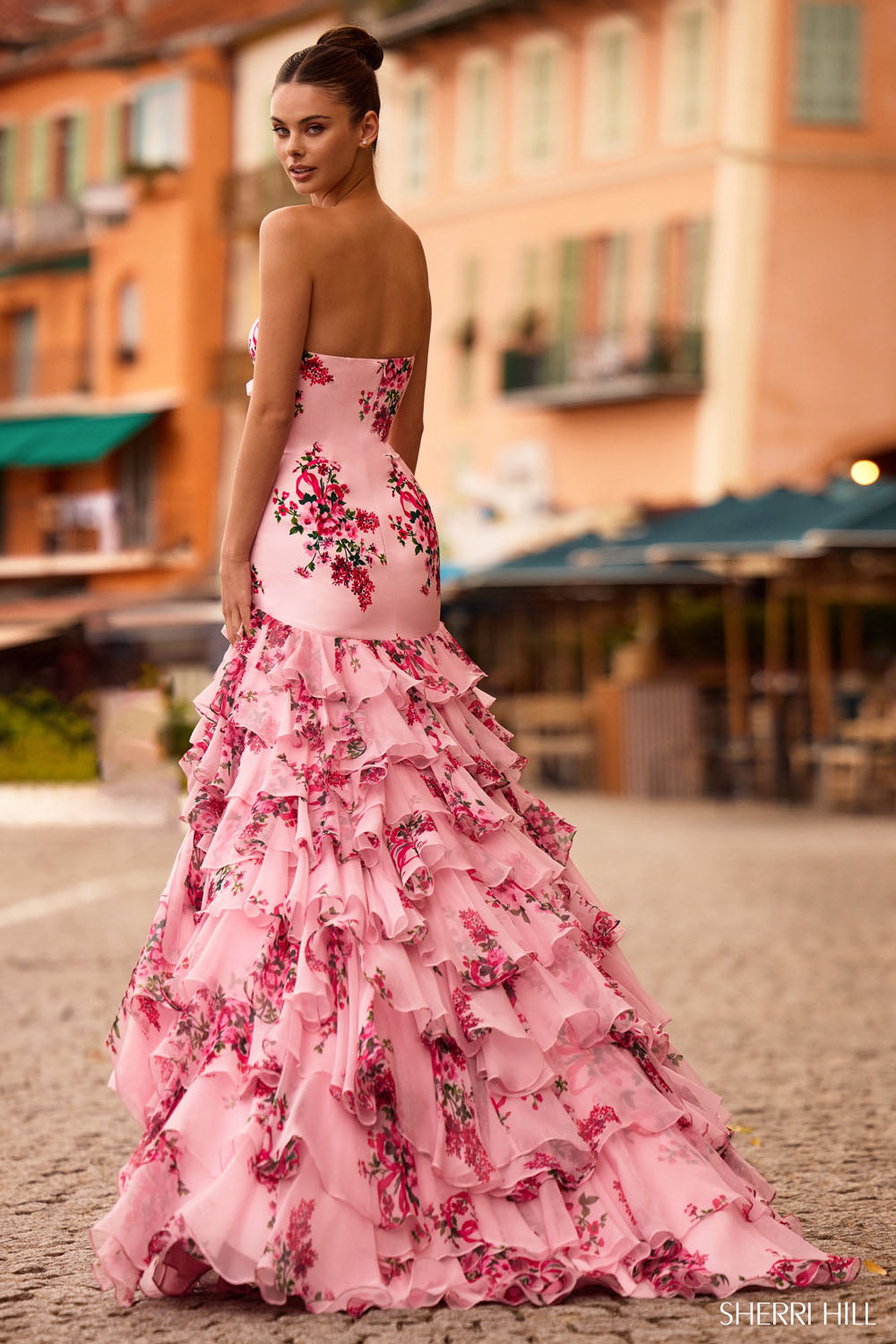 Sherri Hill 57144 prom dress images. Sherri Hill 57144 is available in these colors: Pink Print.