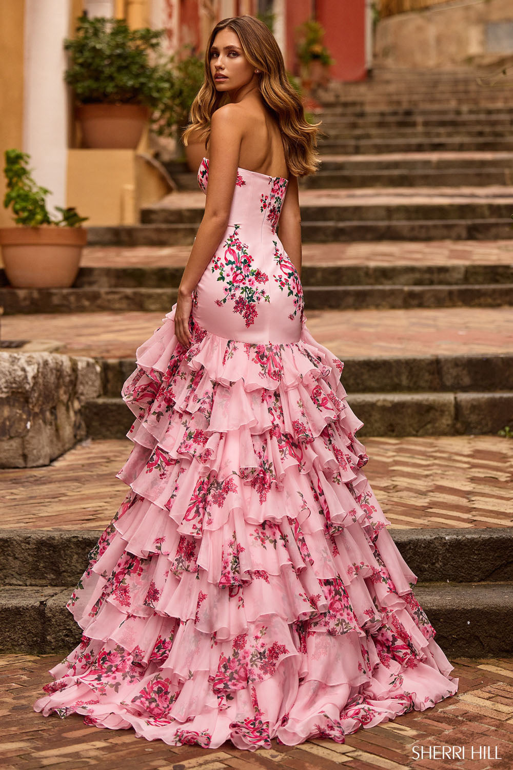 Sherri Hill 57144 prom dress images. Sherri Hill 57144 is available in these colors: Pink Print.