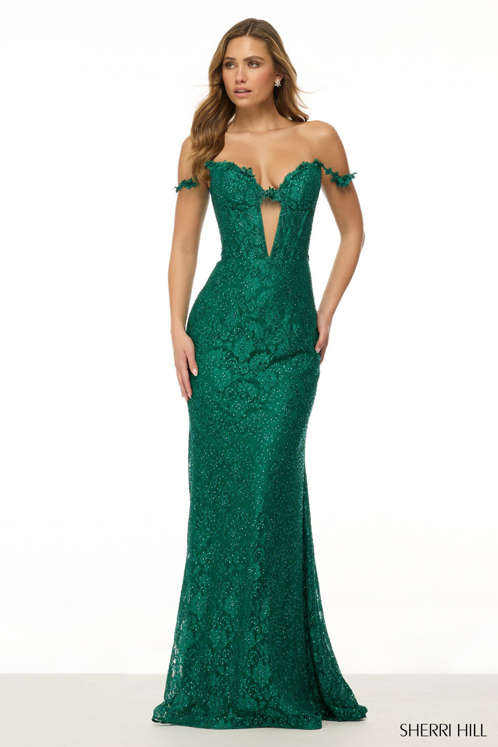 Sherri Hill 57178 prom dress images. Sherri Hill 57178 is available in these colors: Magenta, Peacock, Ivory, Royal, Navy, Black, Red, Emerald.