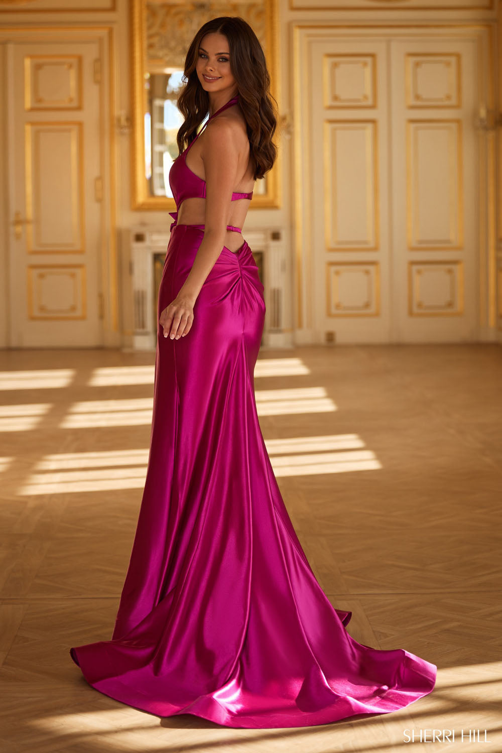 Sherri Hill 57195 prom dress images. Sherri Hill 57195 is available in these colors: Emerald, Ivory, Yellow, Black, Red, Magenta.