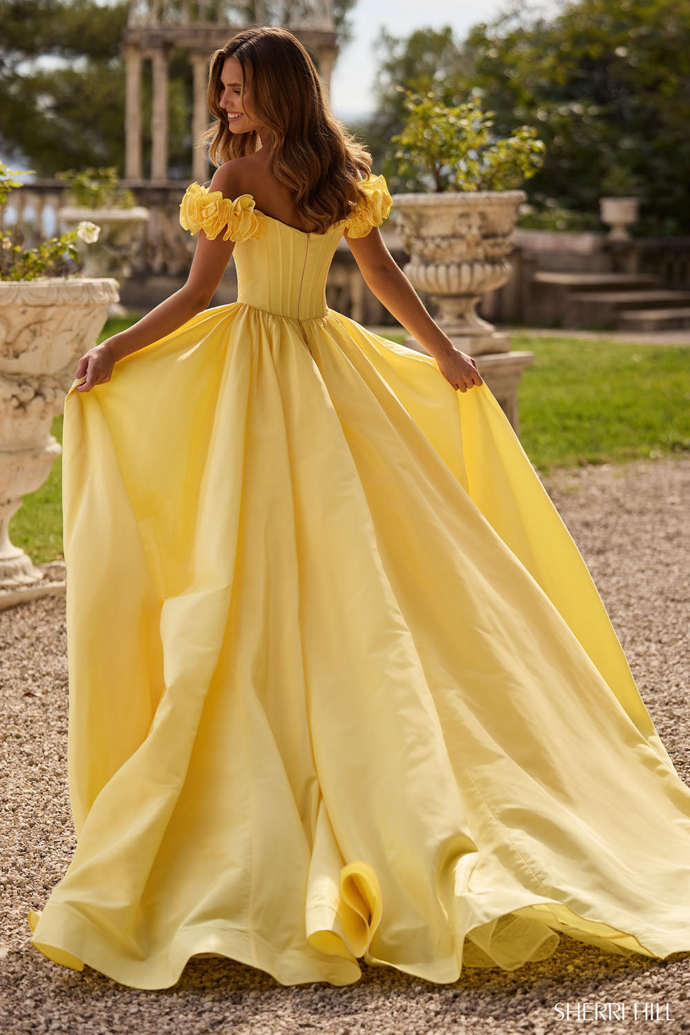 Sherri Hill 57200 prom dress images. Sherri Hill 57200 is available in these colors: Bright Pink, Ivory, Light Blue, Red, Black, Yellow.