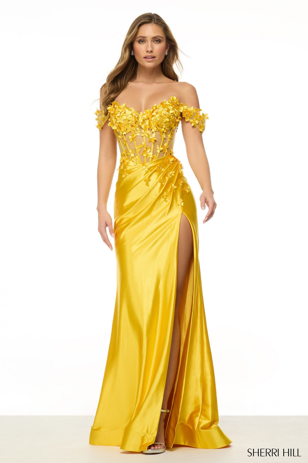 Sherri Hill 57201 prom dress images. Sherri Hill 57201 is available in these colors: Fuchsia, Ivory, Red, Black, Yellow.