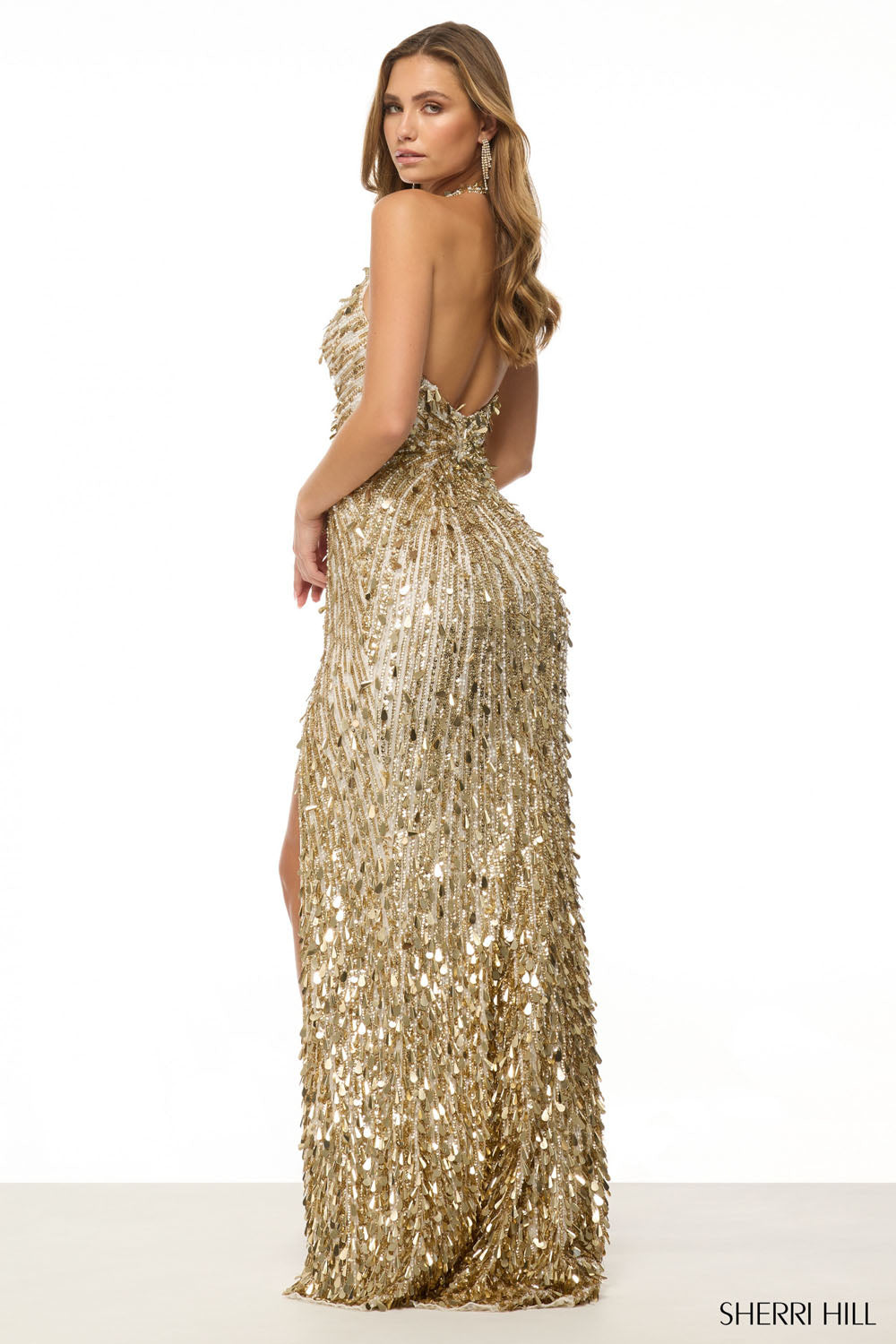 Sherri Hill 57227 prom dress images. Sherri Hill 57227 is available in these colors: Red, Jade, Lilac, Light Blue, Gold, Silver, Ivory Gold Silver, Bright Royal, Fuchsia, Periwinkle, Candy Pink, Peacock.