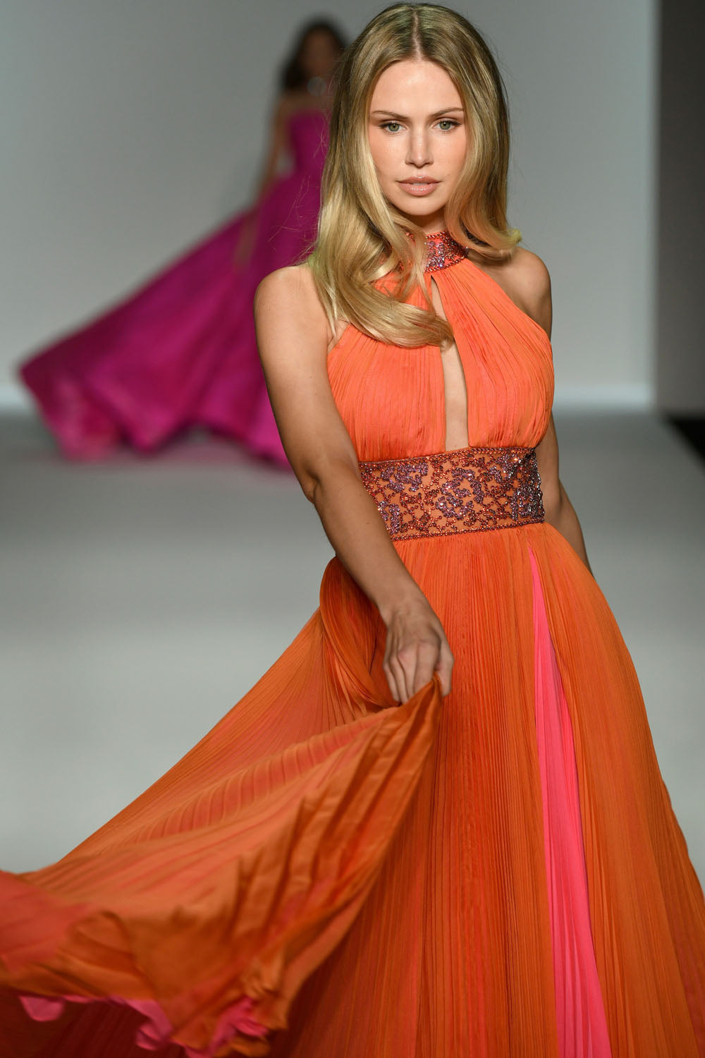 Sherri Hill 57237 prom dress images. Sherri Hill 57237 is available in these colors: Orange Bright Pink.