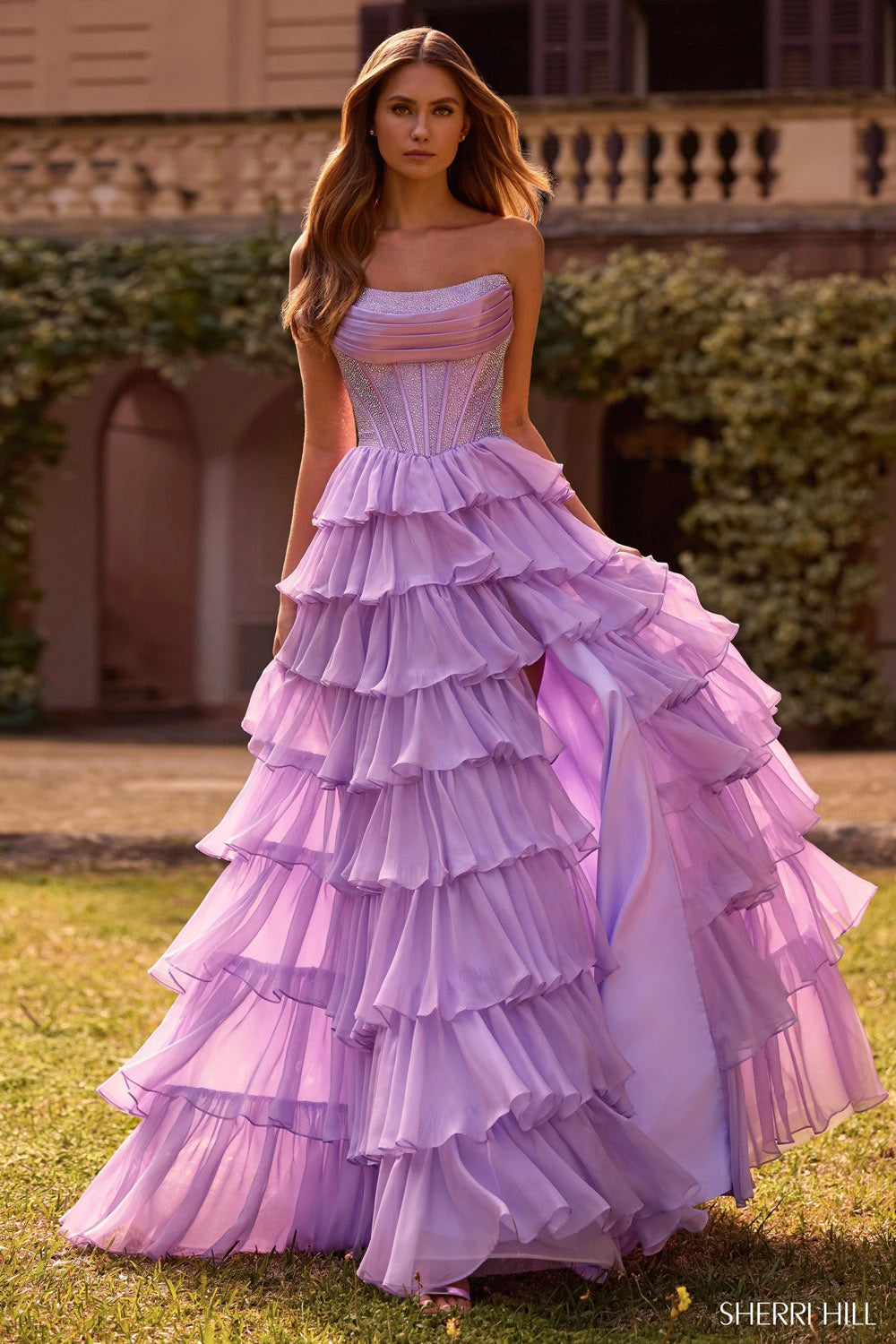 Sherri Hill 57288 prom dress images. Sherri Hill 57288 is available in these colors: Red, Turquoise, Orange, Bright Pink, Black Silver, Nude Silver, Yellow, Navy, Lilac, Royal, Ivory, Peacock, Light Blue, Black.