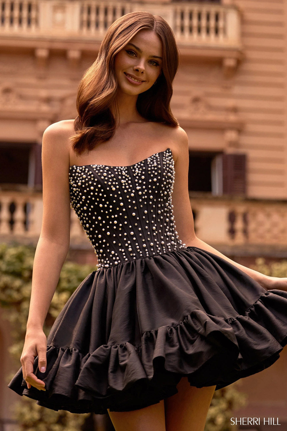 Sherri Hill 57291 prom dress images. Sherri Hill 57291 is available in these colors: Pink, Light Blue, Yellow, Ivory, Black.
