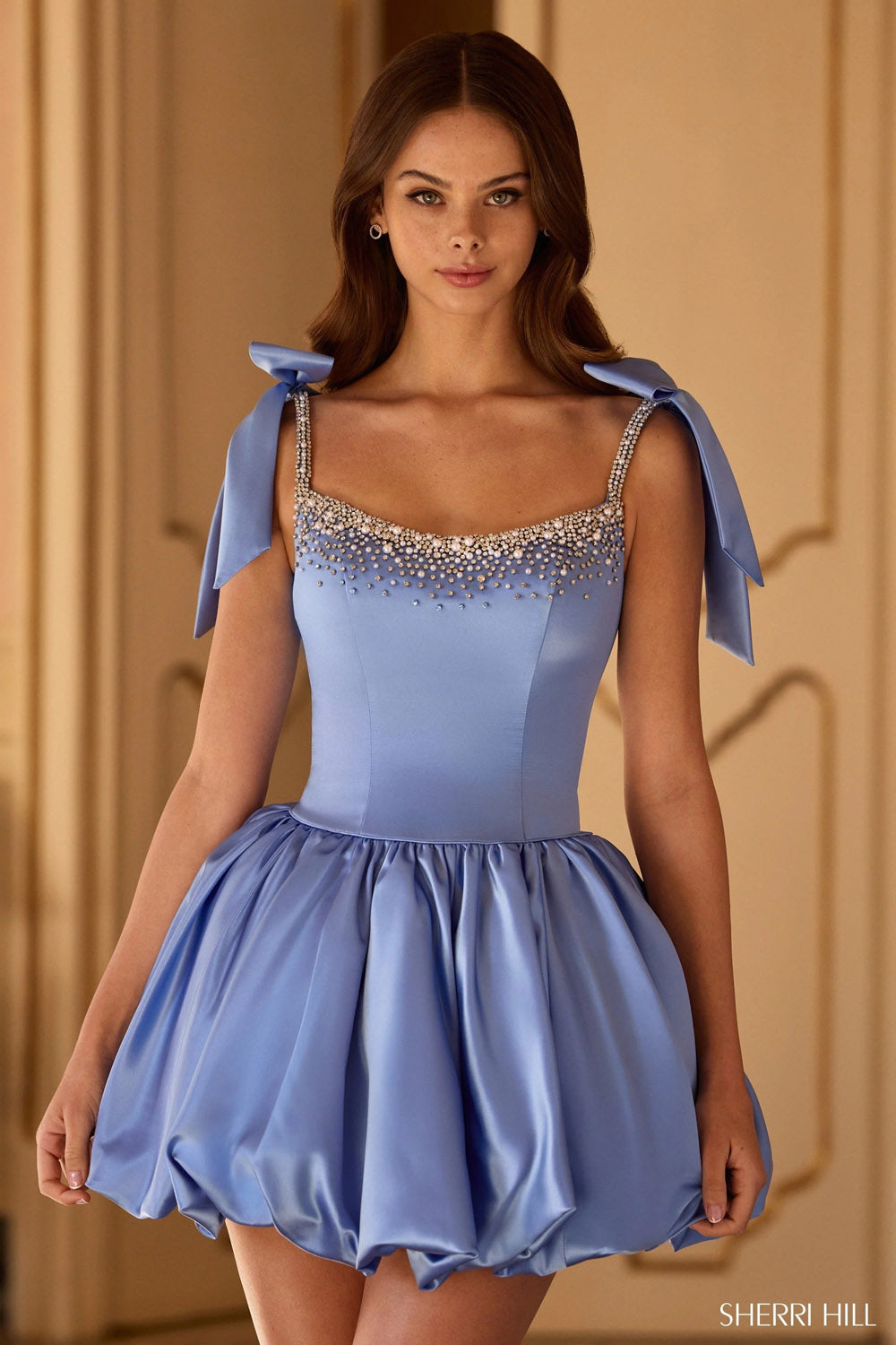 Sherri Hill 57293 prom dress images. Sherri Hill 57293 is available in these colors: Periwinkle, Yellow, Red, Lilac, Candy Pink, Light Blue, Black, Ivory, Silver, Blush.