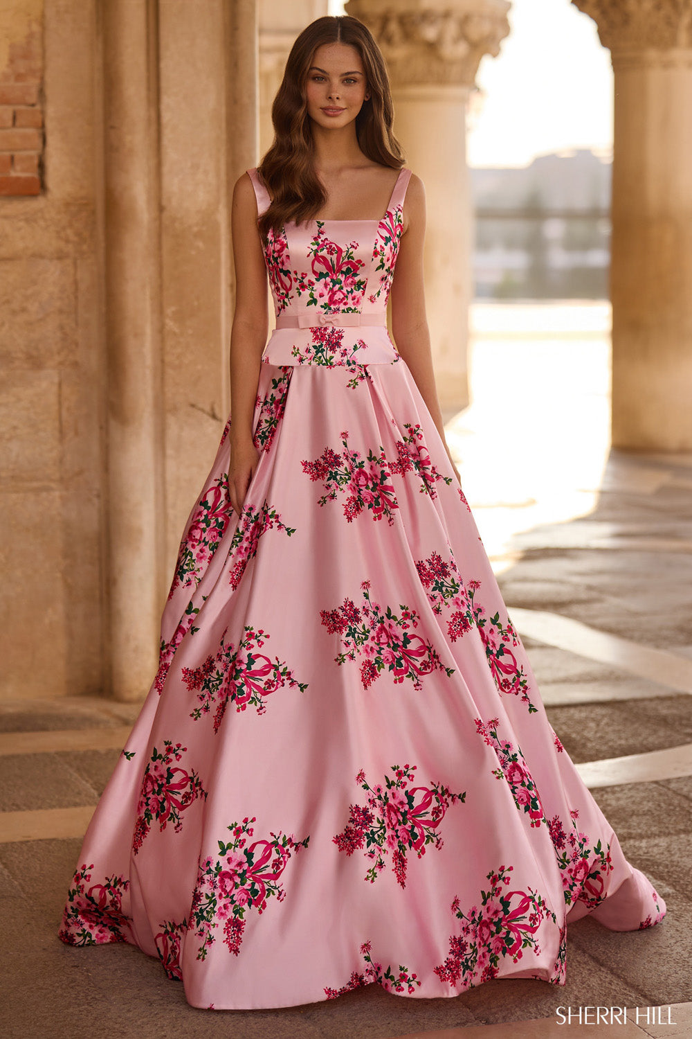 Sherri Hill 57481 prom dress images. Sherri Hill 57481 is available in these colors: Pink Print.