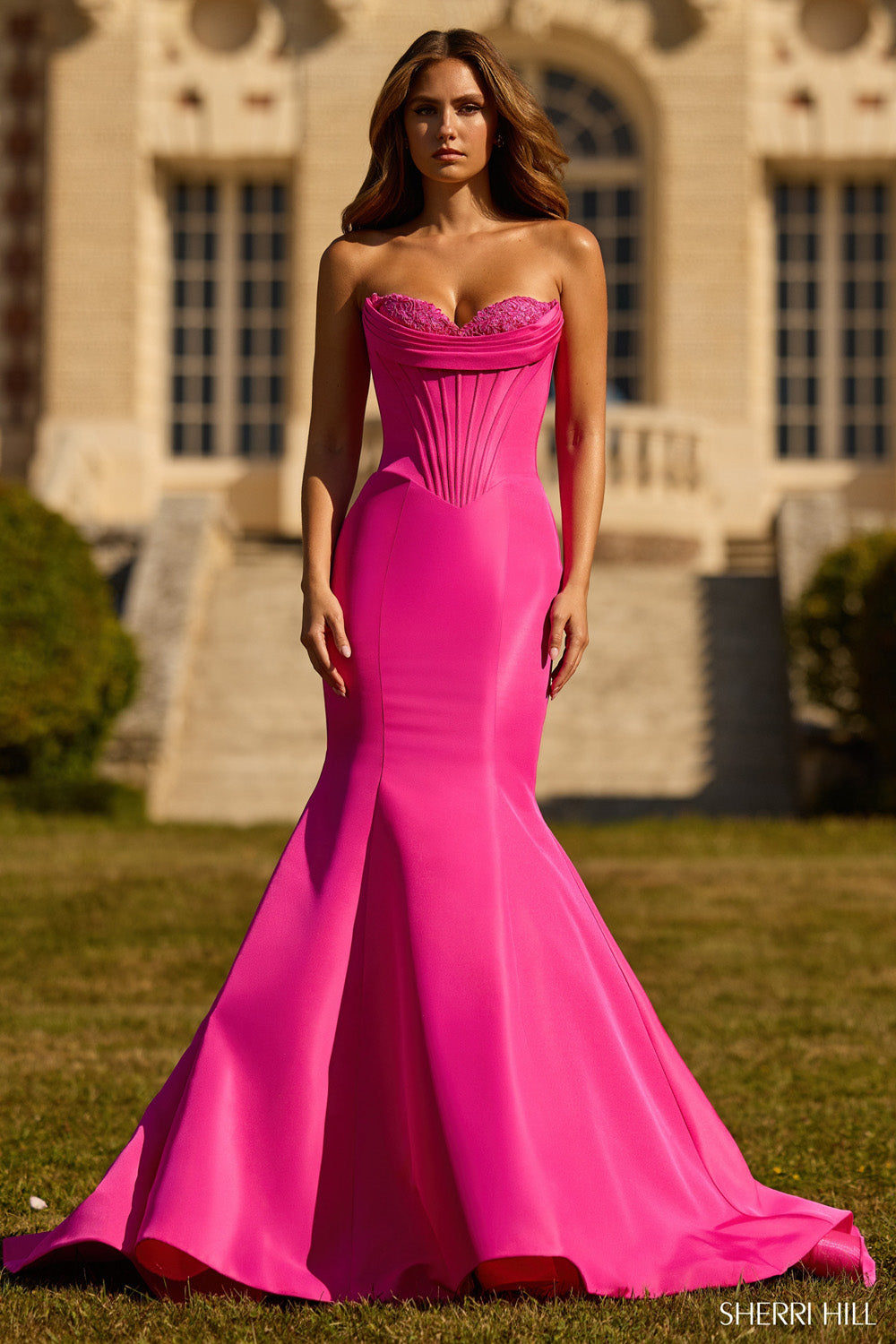 Sherri Hill 57626 prom dress images. Sherri Hill 57626 is available in these colors: Ocean Blue, Candy Pink, Coral, Orange, Navy, Blush, Royal, Emerald, Lilac, Light Blue, Ivory, Black, Bright Pink, Red, Yellow, Aqua.