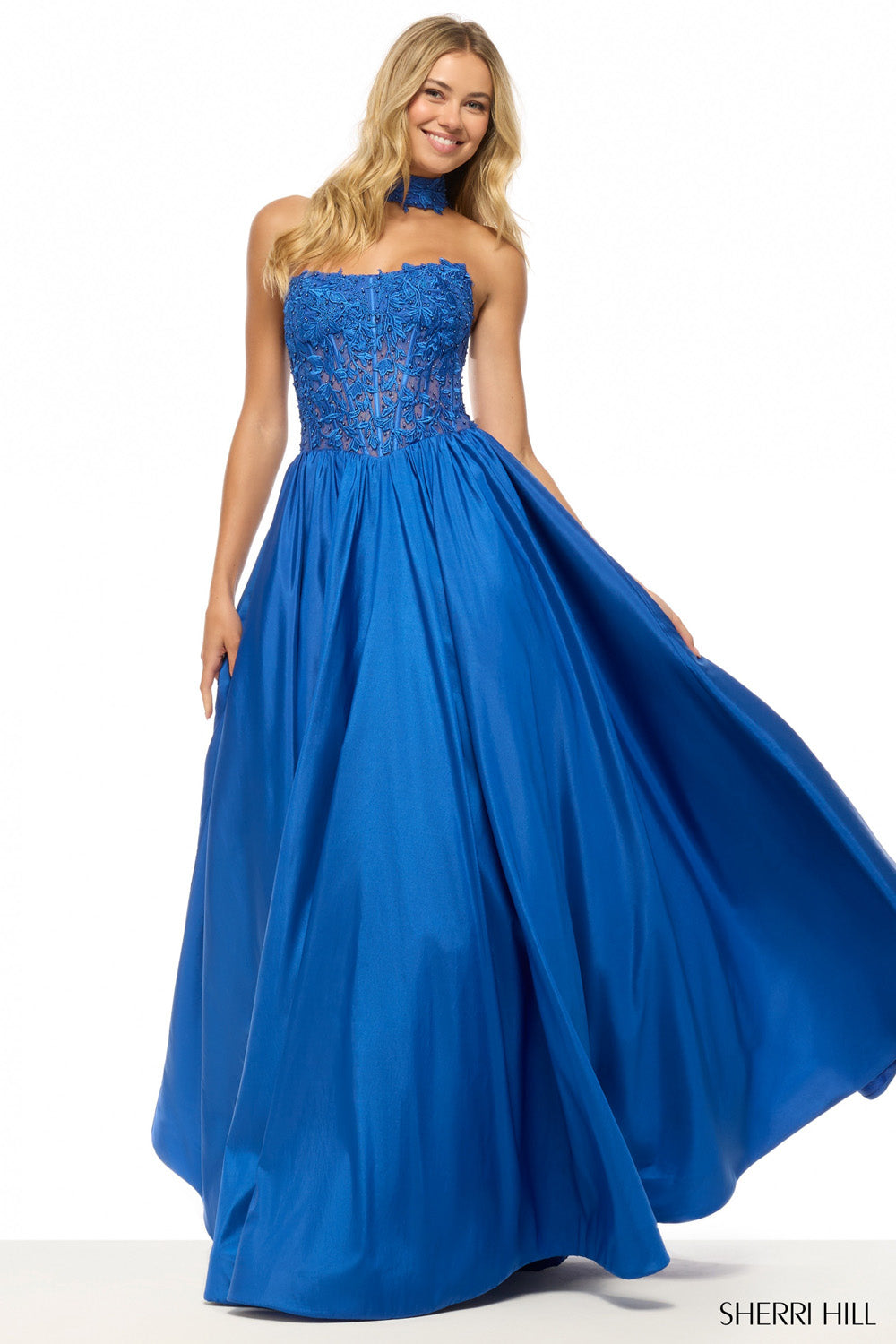 Sherri Hill 57715 prom dress images. Sherri Hill 57715 is available in these colors: Emerald, Royal, Periwinkle, Navy, Red, Yellow, Bright Pink, Light Blue, Ivory, Black.