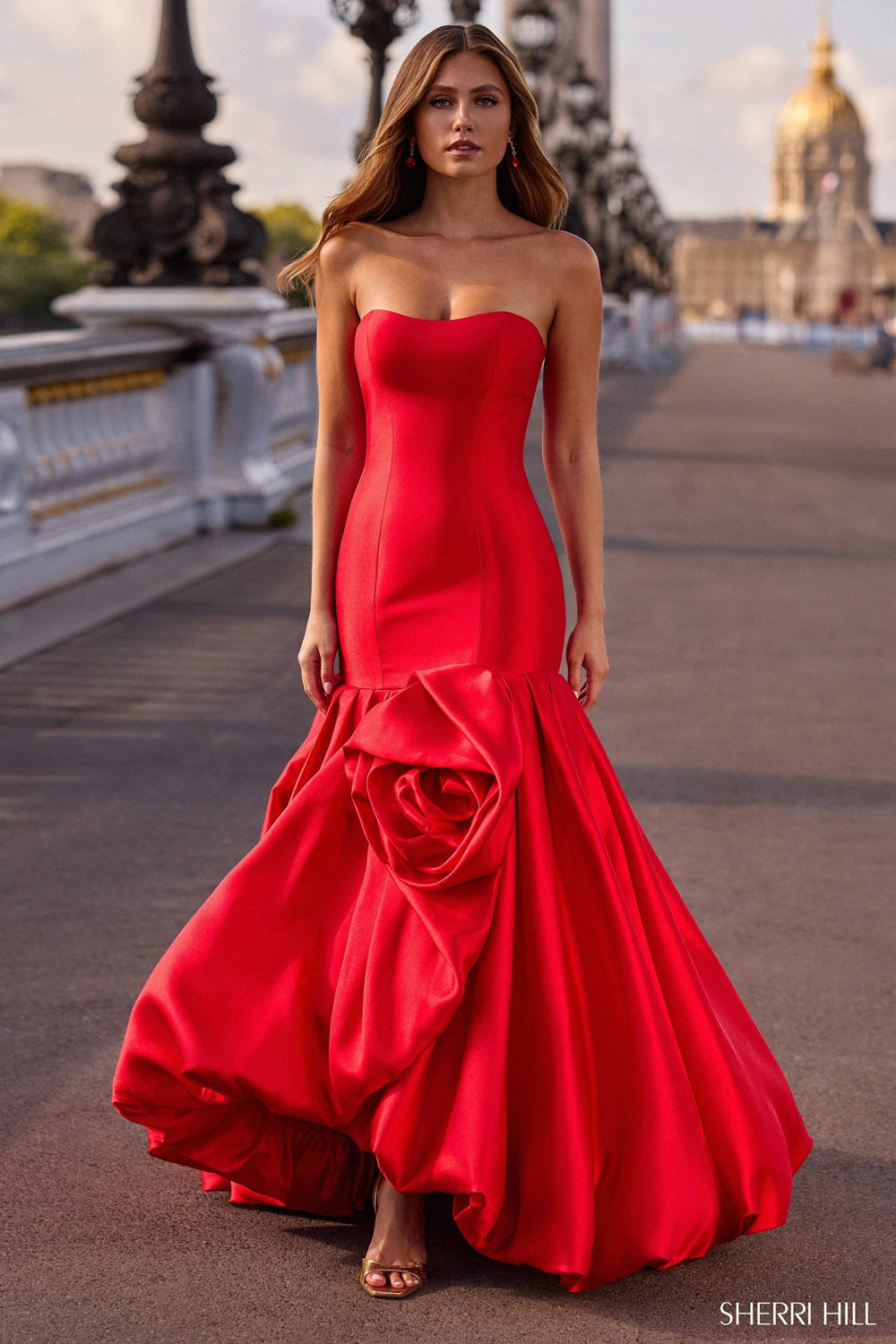 Sherri Hill 57845 prom dress images. Sherri Hill 57845 is available in these colors: Light Blue, Ivory, Pink, Black, Red, Bright Pink, Blush, Yellow.
