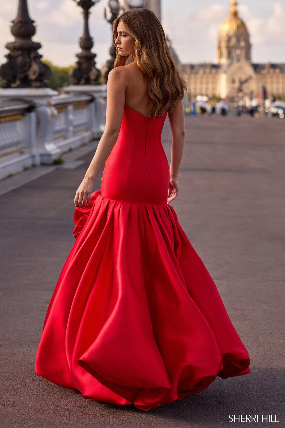 Sherri Hill 57845 prom dress images. Sherri Hill 57845 is available in these colors: Light Blue, Ivory, Pink, Black, Red, Bright Pink, Blush, Yellow.