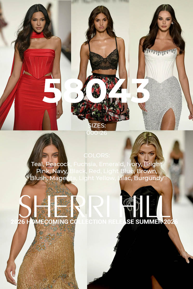 Sherri Hill 58043 style preview in Teal and Fuchsia from Fall 2026 collection at Formal Approach Jefferson City.