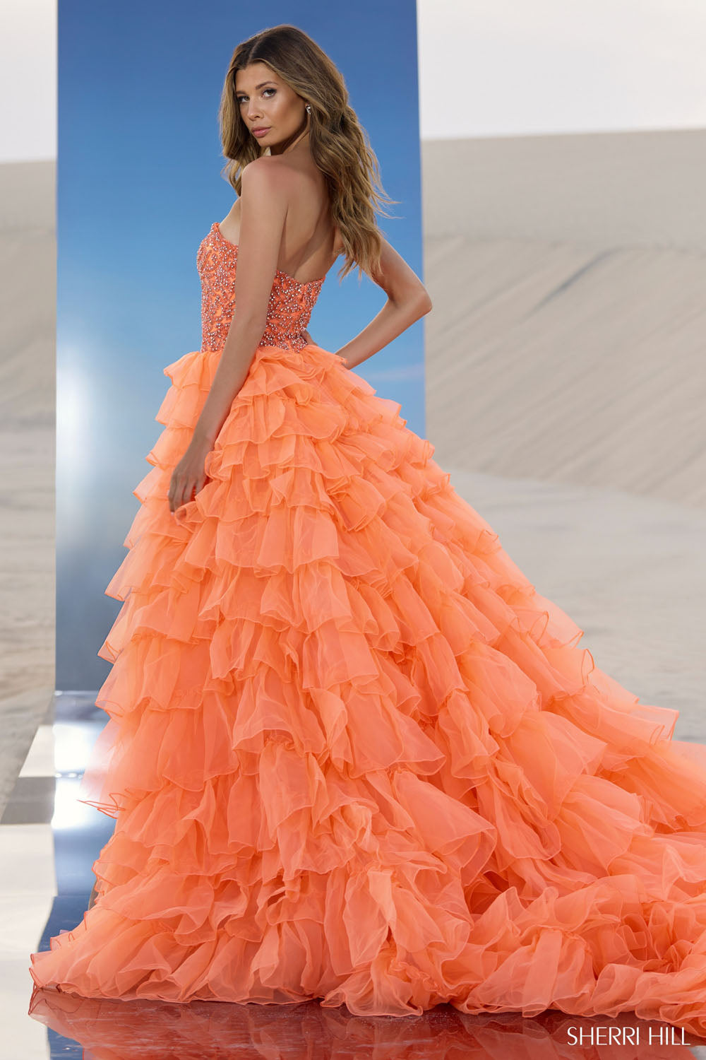 Sherri Hill 67004 prom dress images. Sherri Hill 67004 is available in these colors: Dreamsicle AB, Periwinkle, Bright Pink, Light Yellow AB, Light Blue AB, Jade, Aqua AB.
