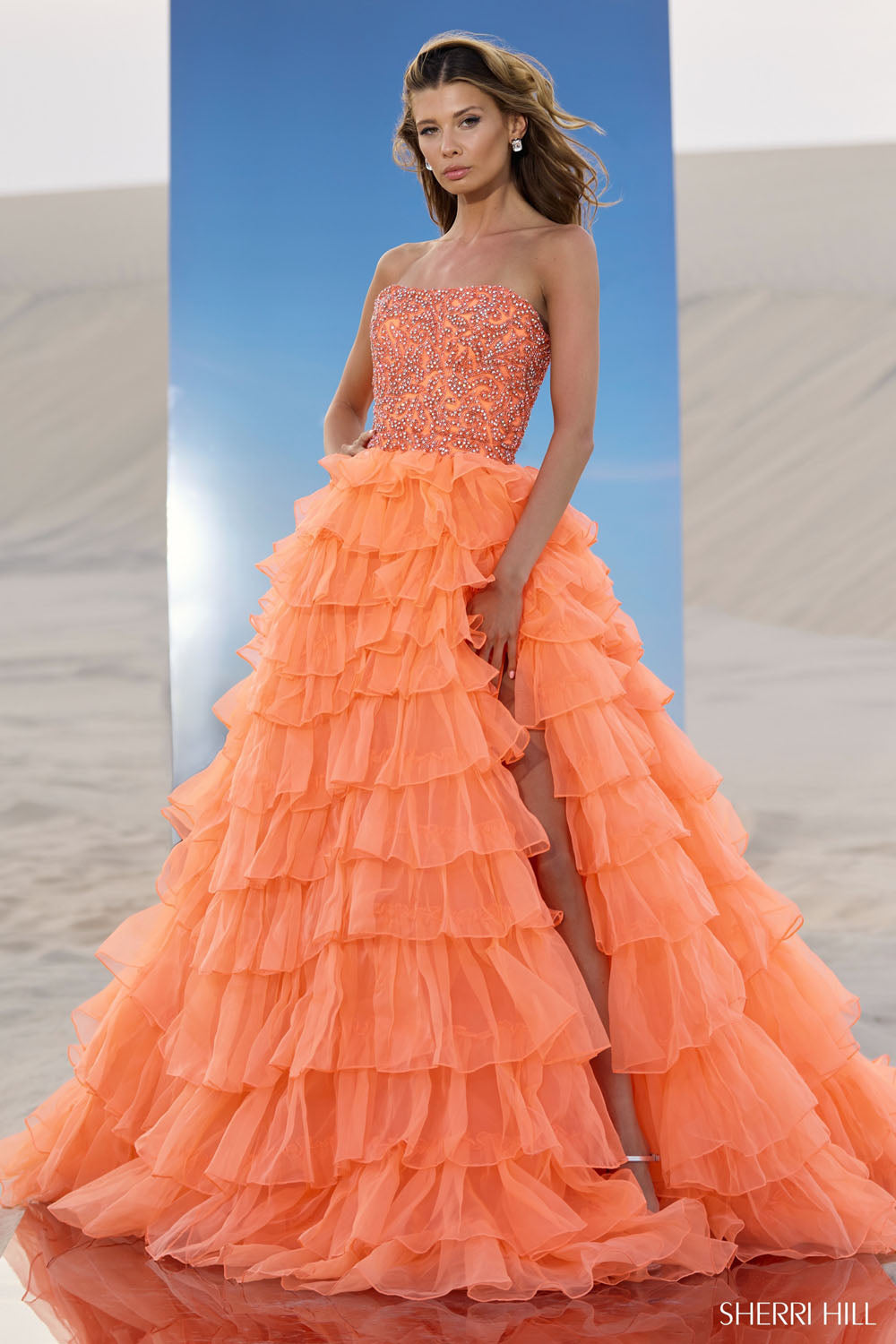 Sherri Hill 67004 prom dress images. Sherri Hill 67004 is available in these colors: Dreamsicle AB, Periwinkle, Bright Pink, Light Yellow AB, Light Blue AB, Jade, Aqua AB.