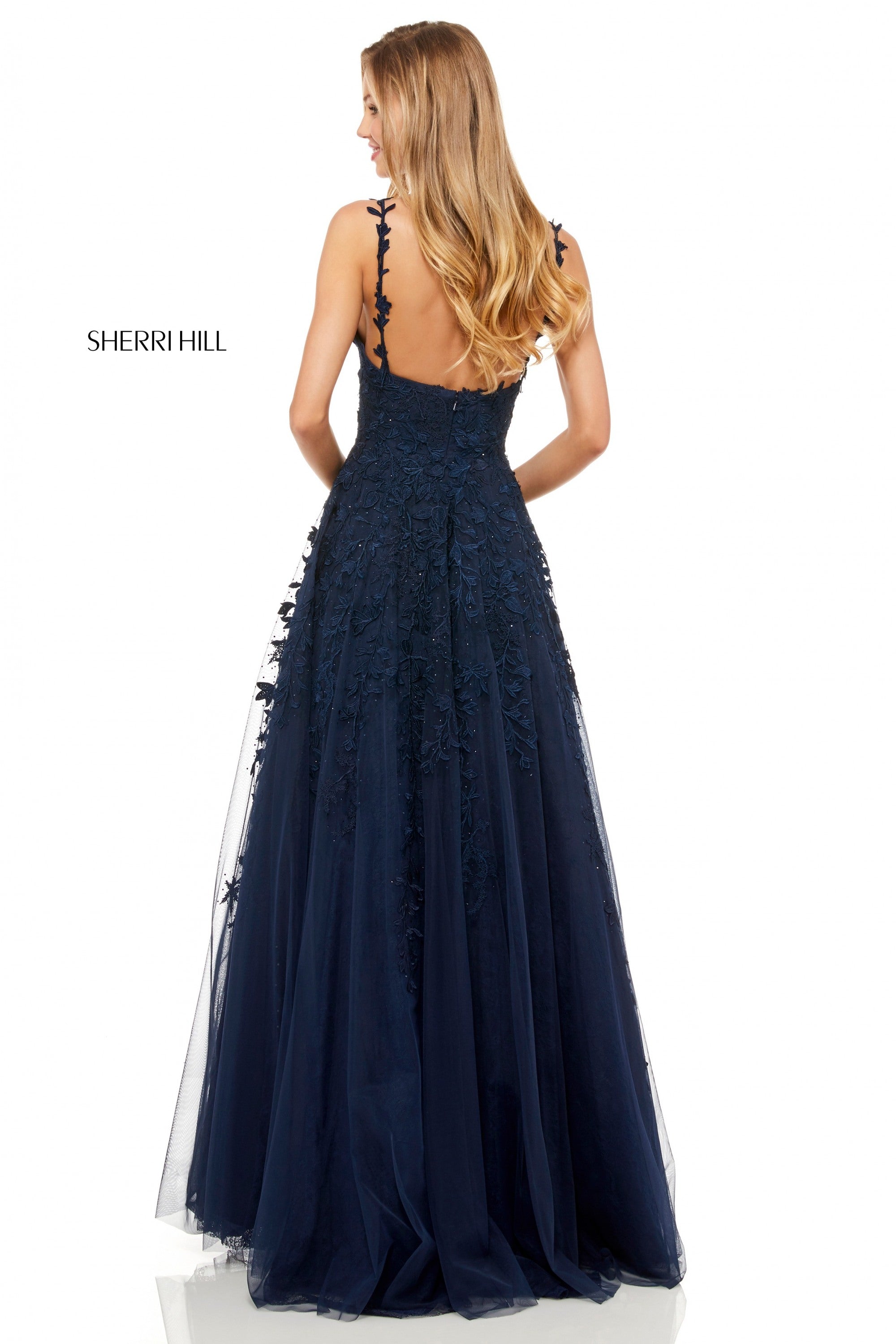 Sherri Hill 52342 prom dress images. Sherri Hill 52342 is available in these colors: Black; Ivory; Navy; Wine; Red; Light Blue; Blush; Yellow.