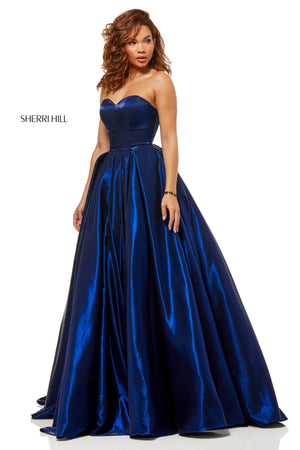 Sherri Hill 52456 prom dress images.  Sherri Hill 52456 is available in these colors: Teal; Yellow; Royal; Wine; Navy; Dark Purple; Rose; Fuchsia.