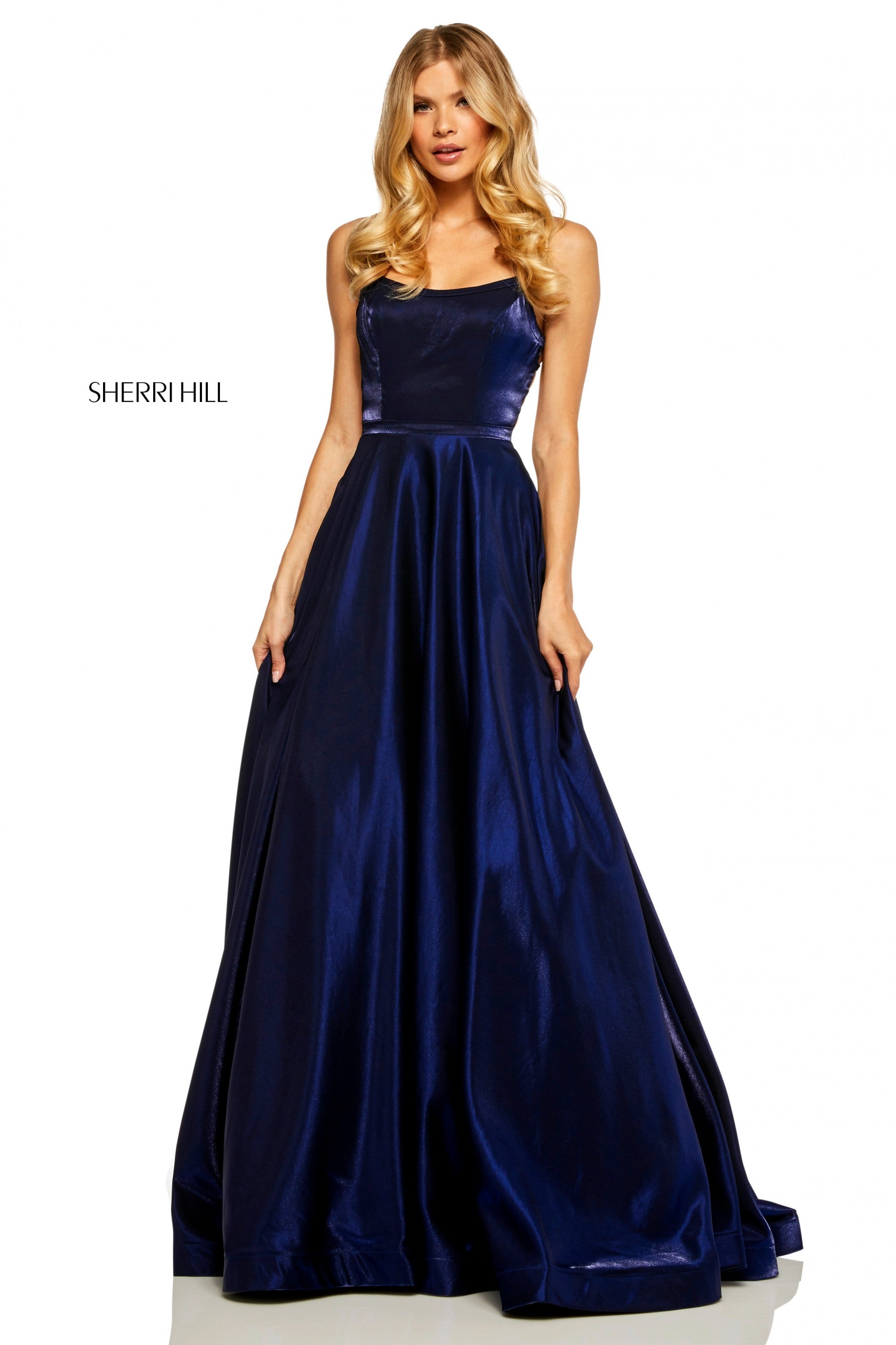 sherri hill blue satin dress Sherri Hill 55931 76-166 / Gunmetal / 10