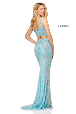 Sherri Hill 52686 prom dress images.  Sherri Hill 52686 is available in these colors: Light Blue; Burgundy; Ivory; Periwinkle; Black.