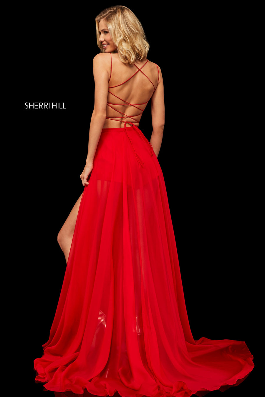 Sherri Hill 52918 prom dress images.  Sherri Hill 52918 is available in these colors: Black; Ivory; Yellow; Red; Royal; Emerald.