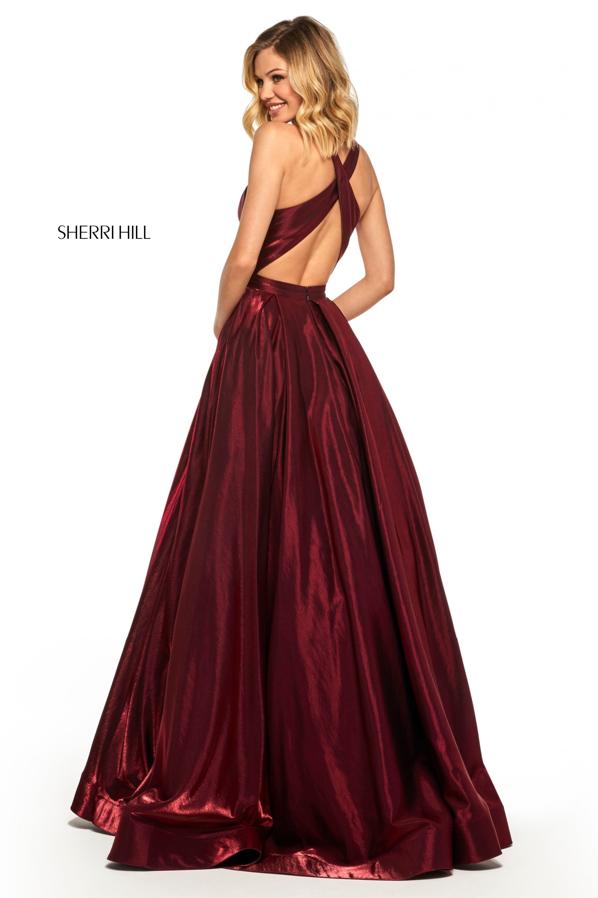 Sherri Hill 52958 prom dress images. Sherri Hill 52958 is available in these colors: Wine; Navy; Royal; Yellow; Rose; Teal; Dark Purple.
