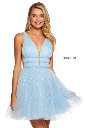 Sherri Hill 53026 prom dress images.  Sherri Hill 53026 is available in these colors: Ivory; Blush; Light Blue; Nude; Yellow; Black.