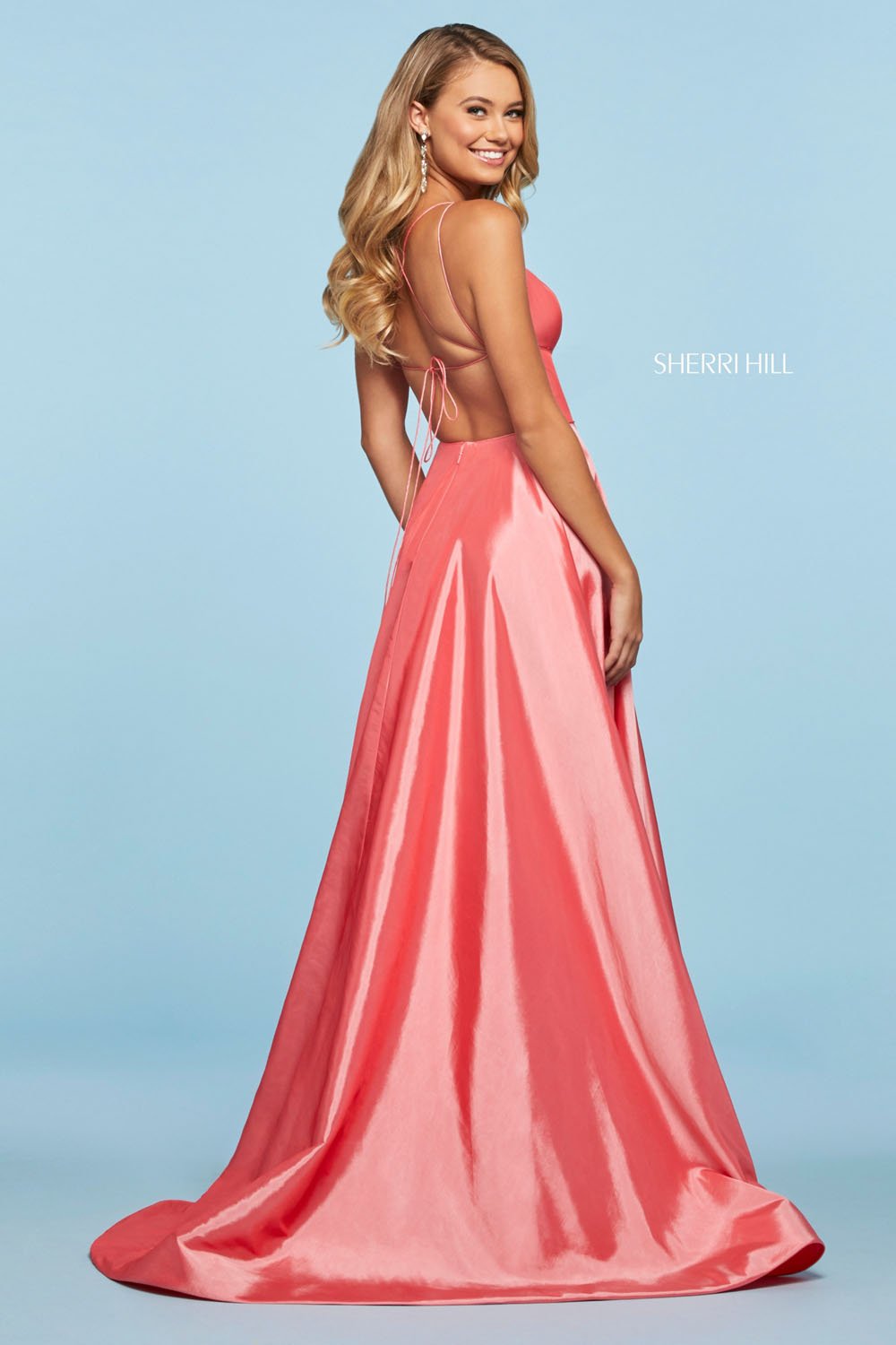 Sherri Hill 53531 prom dress images. Sherri Hill 53531 is available in these colors: Royal, Red, Light Blue, Candy Pink, Navy, Coral, Yellow, Aqua.