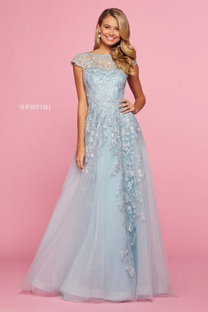Sherri Hill 53621 prom dress images.  Sherri Hill 53621 is available in these colors: Blush, Light Blue.